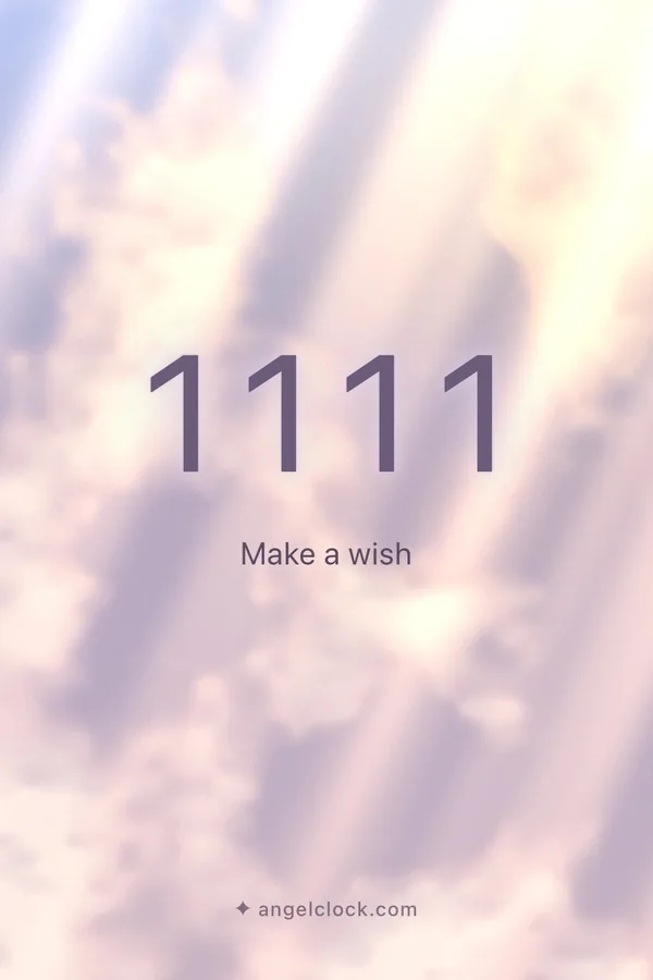 1111 angel number meaning: Make a wish — the Angel Clock card for 1111, over its living sky