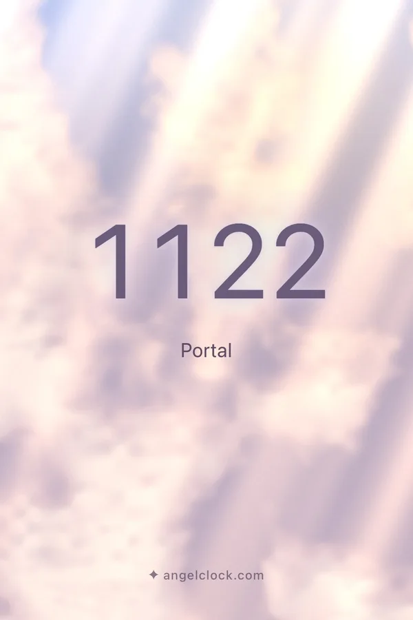 1122 angel number meaning: Portal — the Angel Clock card for 1122, over its living sky