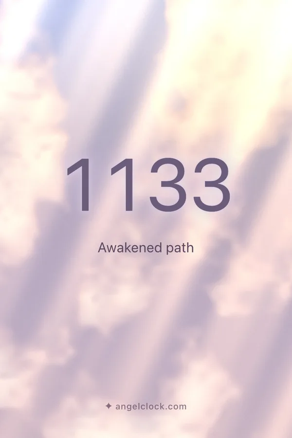 1133 angel number meaning: Awakened path — the Angel Clock card for 1133, over its living sky
