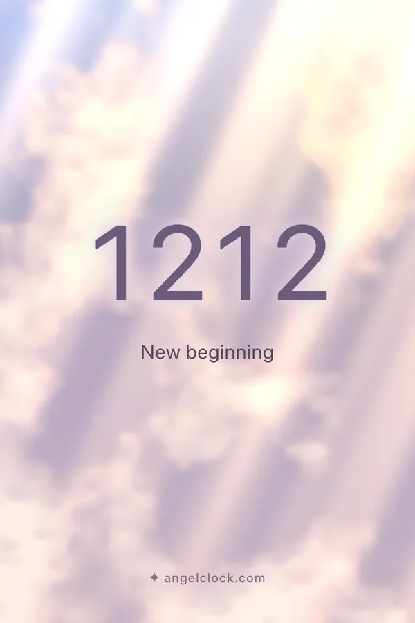 1212 angel number meaning: New beginning — the Angel Clock card for 1212, over its living sky