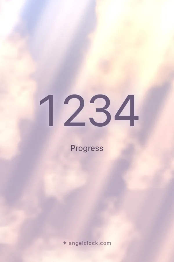 1234 angel number meaning: Progress — the Angel Clock card for 1234, over its living sky
