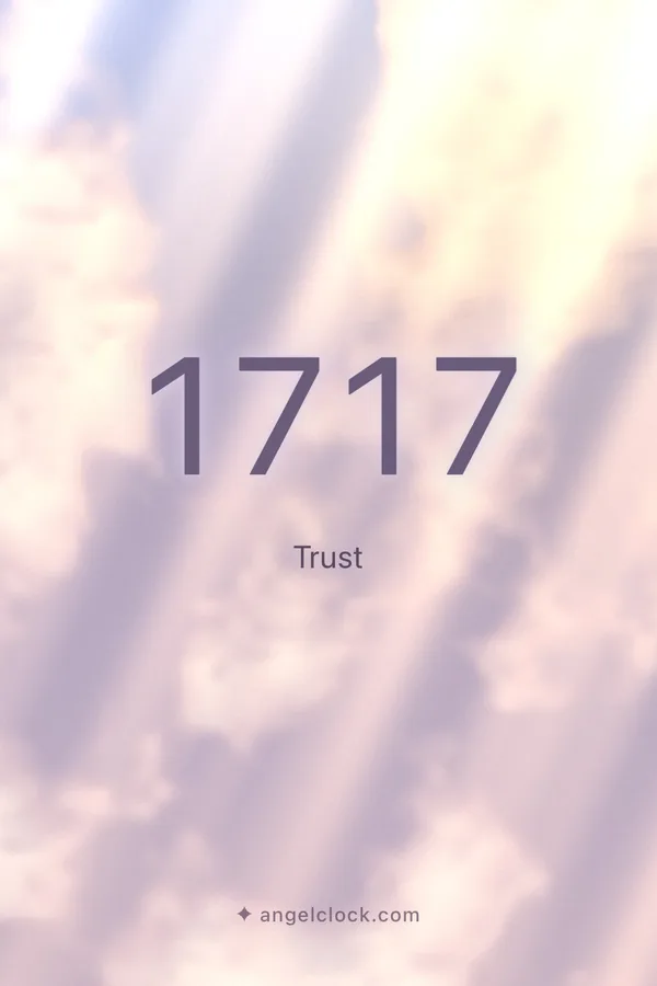 1717 angel number meaning: Trust — the Angel Clock card for 1717, over its living sky