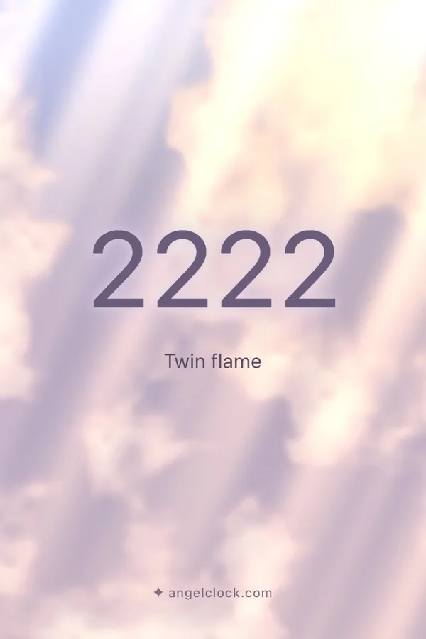 2222 angel number meaning: Twin flame — the Angel Clock card for 2222, over its living sky
