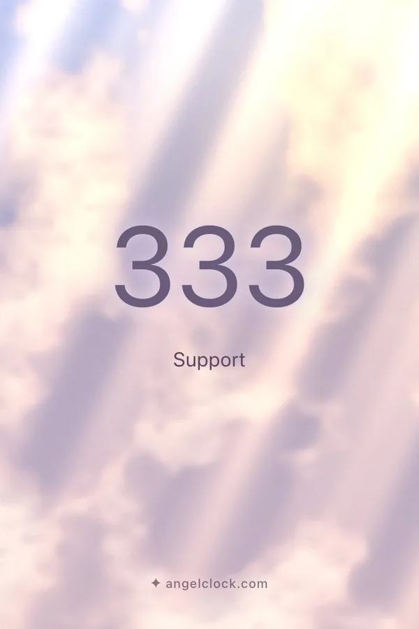 333 angel number meaning: Support — the Angel Clock card for 333, over its living sky