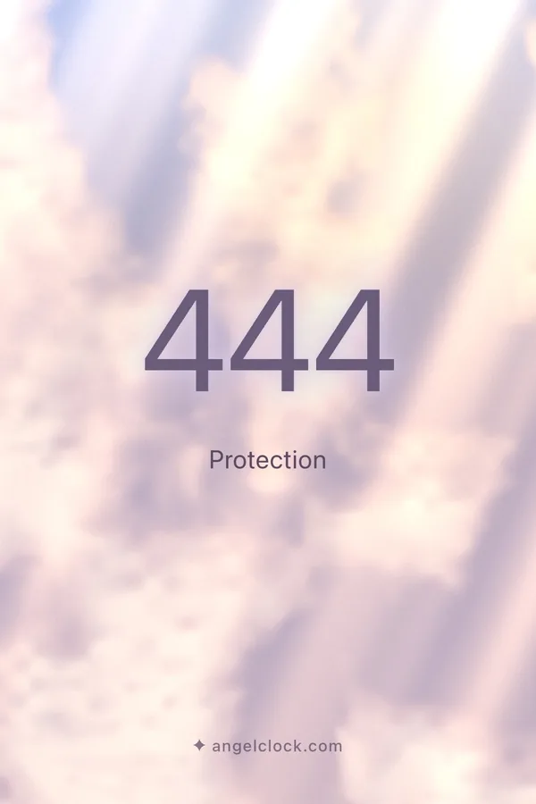 444 angel number meaning: Protection — the Angel Clock card for 444, over its living sky