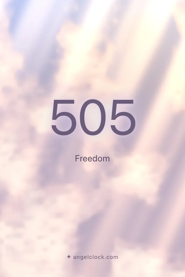 505 angel number meaning: Freedom — the Angel Clock card for 505, over its living sky