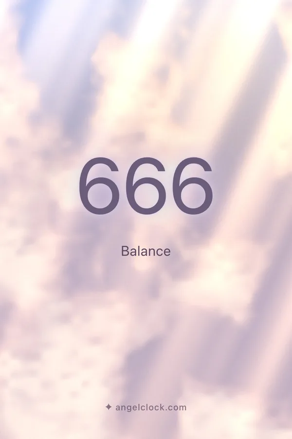 666 angel number meaning: Balance — the Angel Clock card for 666, over its living sky