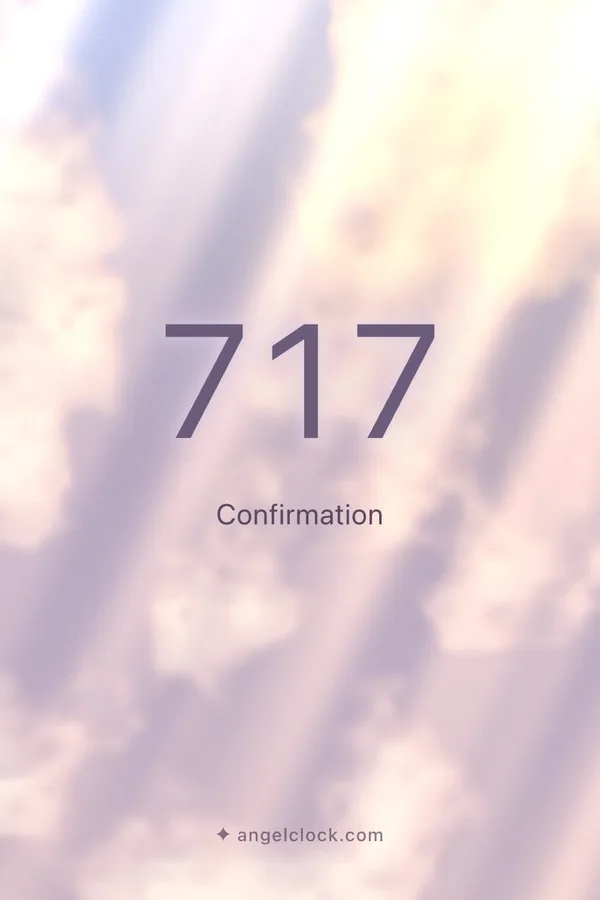 717 angel number meaning: Confirmation — the Angel Clock card for 717, over its living sky