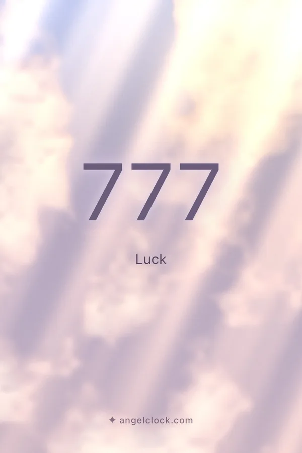 777 angel number meaning: Luck — the Angel Clock card for 777, over its living sky