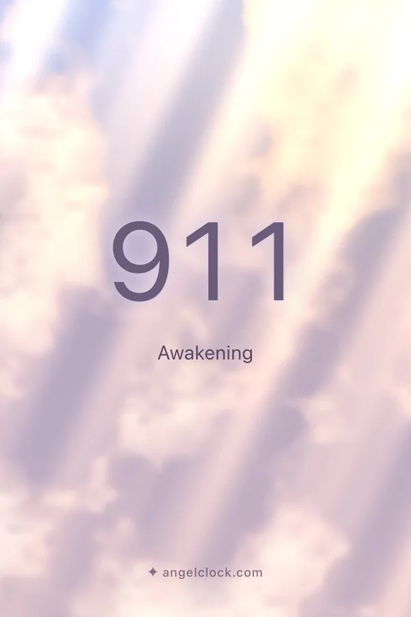 911 angel number meaning: Awakening — the Angel Clock card for 911, over its living sky