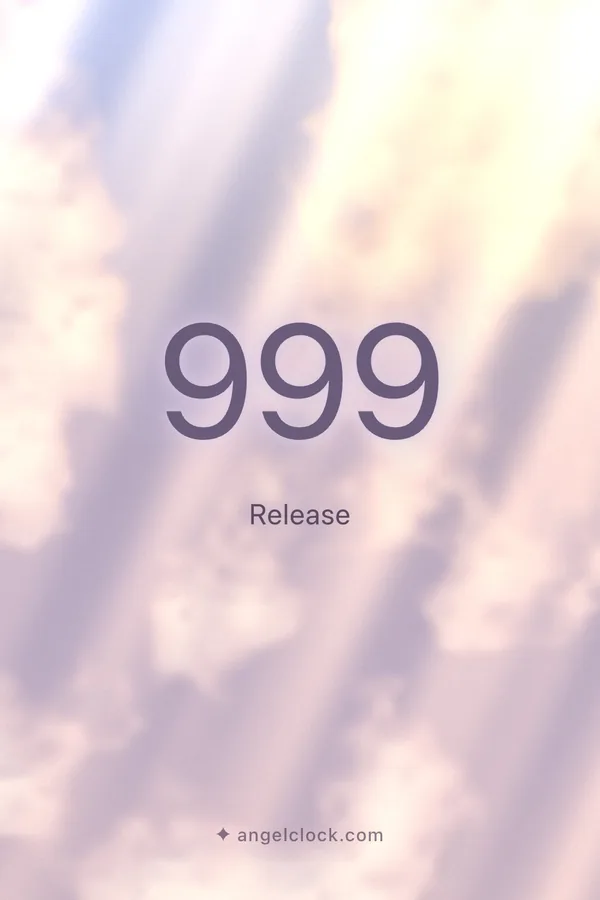 999 angel number meaning: Release — the Angel Clock card for 999, over its living sky