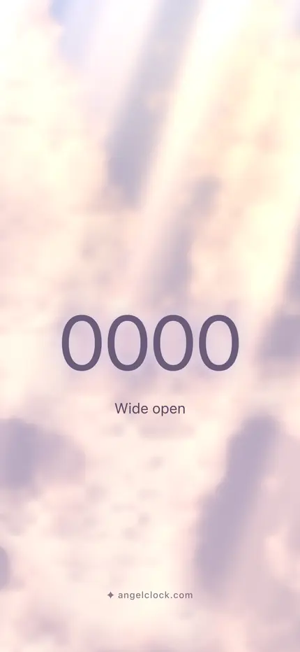 0000 angel number wallpaper — the number over a golden sky, with the word wide open