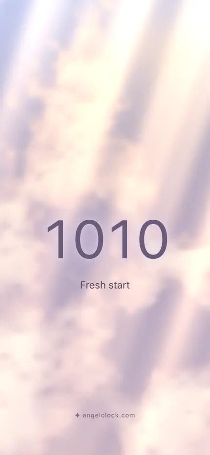 1010 angel number wallpaper — the number over a golden sky, with the word fresh start