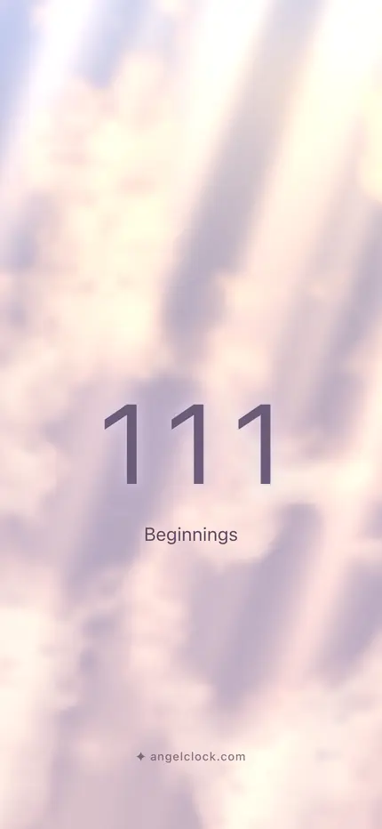111 angel number wallpaper — the number over a golden sky, with the word beginnings