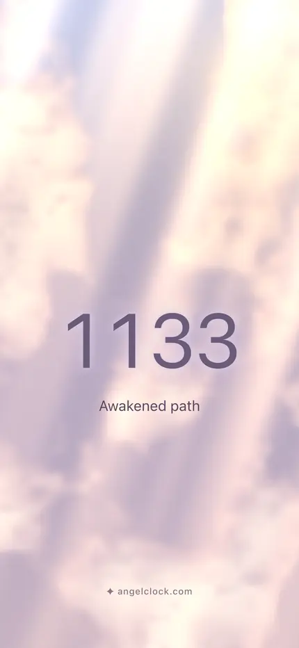 1133 angel number wallpaper — the number over a golden sky, with the word awakened path
