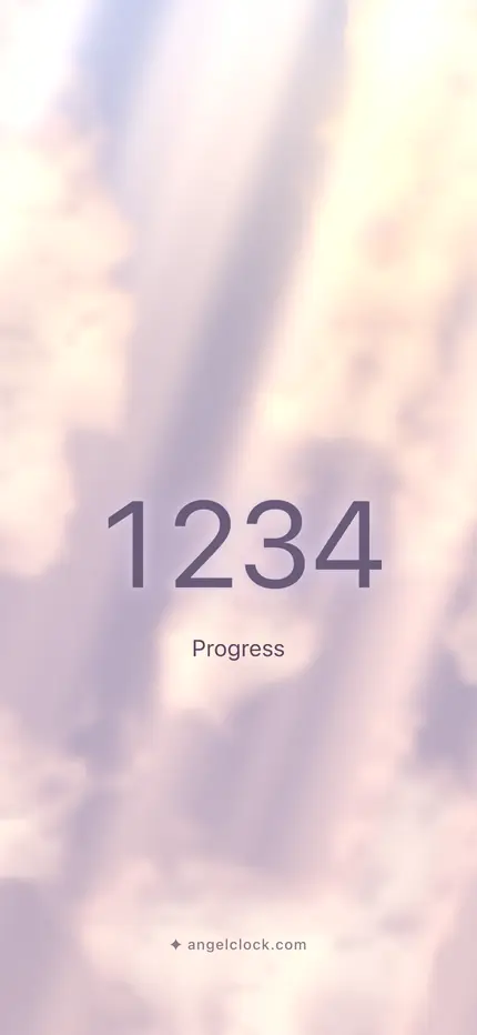 1234 angel number wallpaper — the number over a golden sky, with the word progress