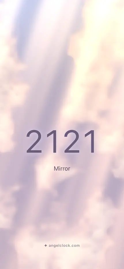 2121 angel number wallpaper — the number over a golden sky, with the word mirror