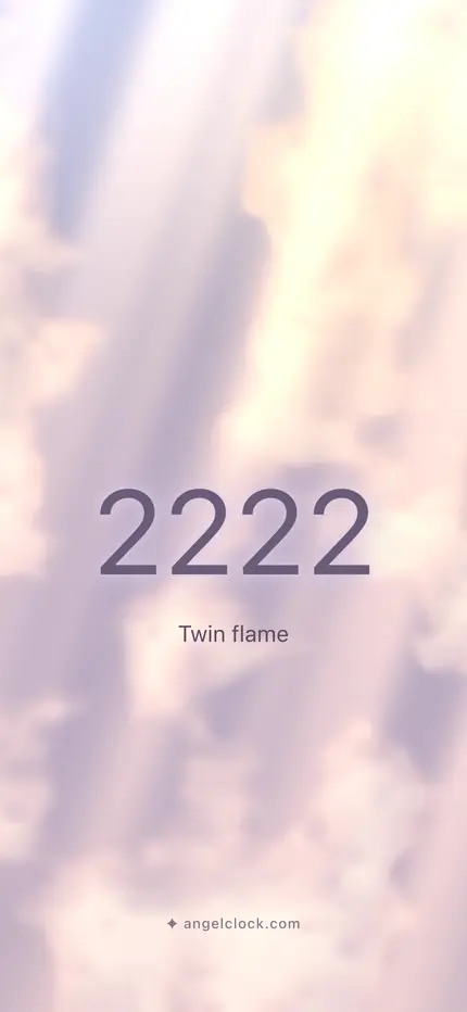 2222 angel number wallpaper — the number over a golden sky, with the word twin flame