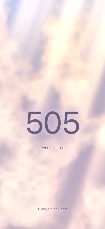 505 angel number wallpaper — the number over a golden sky, with the word freedom