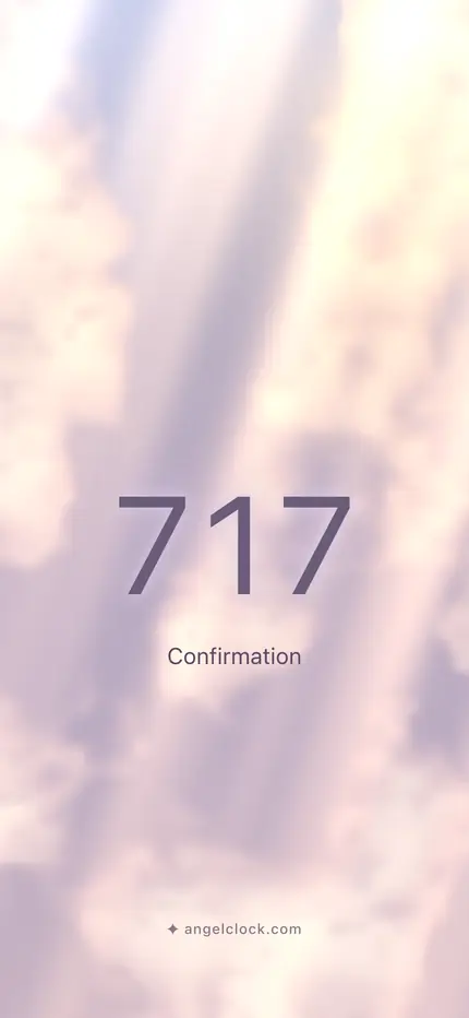 717 angel number wallpaper — the number over a golden sky, with the word confirmation