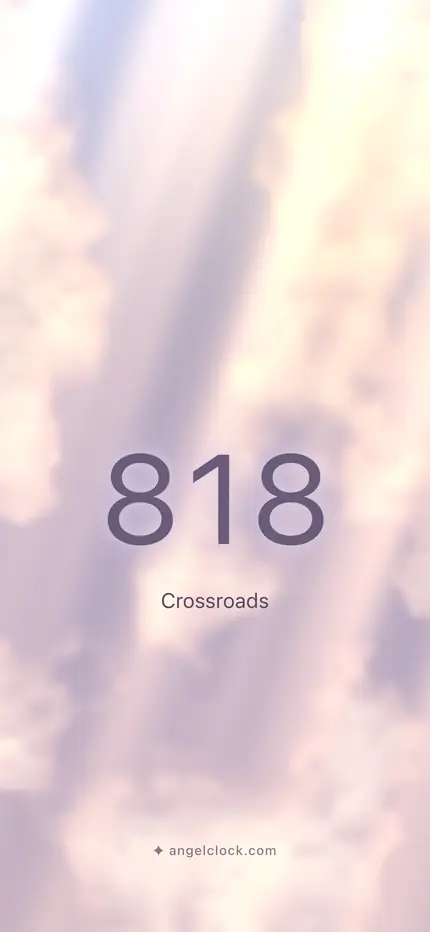 818 angel number wallpaper — the number over a golden sky, with the word crossroads