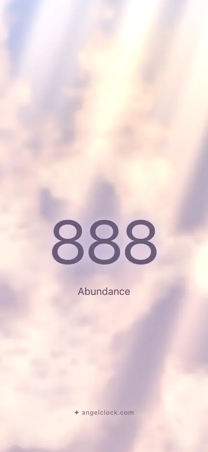 888 angel number wallpaper — the number over a golden sky, with the word abundance