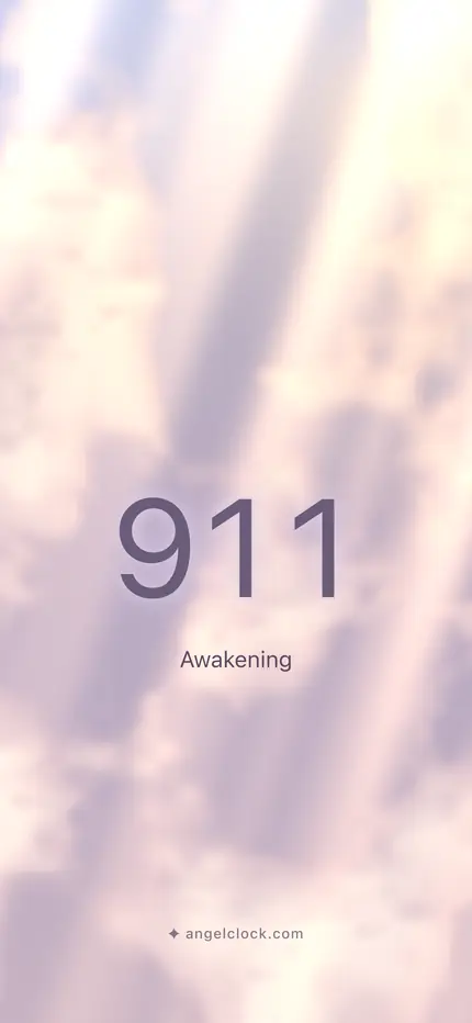 911 angel number wallpaper — the number over a golden sky, with the word awakening