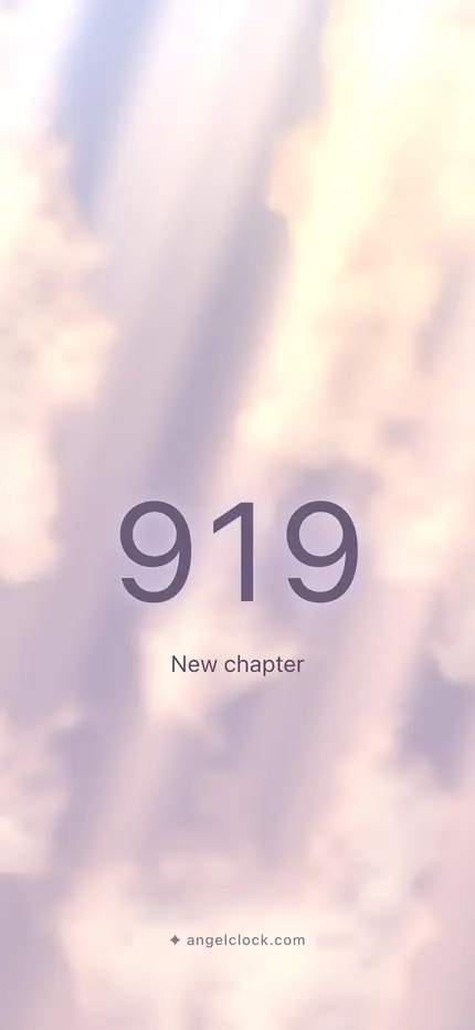 919 angel number wallpaper — the number over a golden sky, with the word new chapter